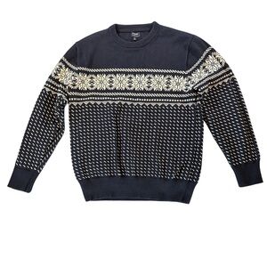 J. Crew Men's Navy and White‎ Patterned Crewneck Sweater